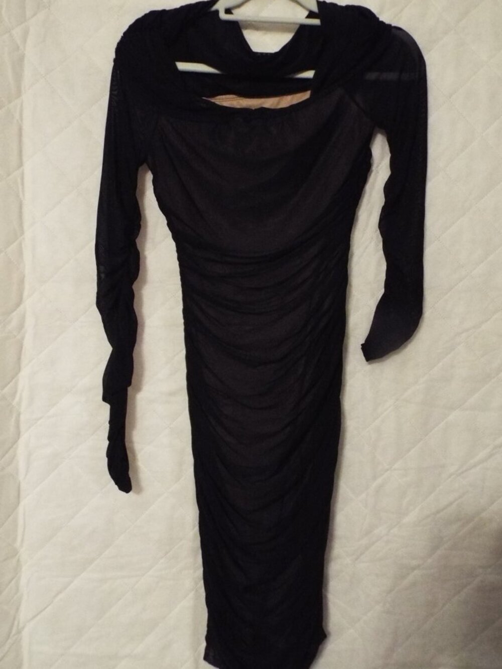 Long Black Mesh Dress with Tan Underlay Size Medium